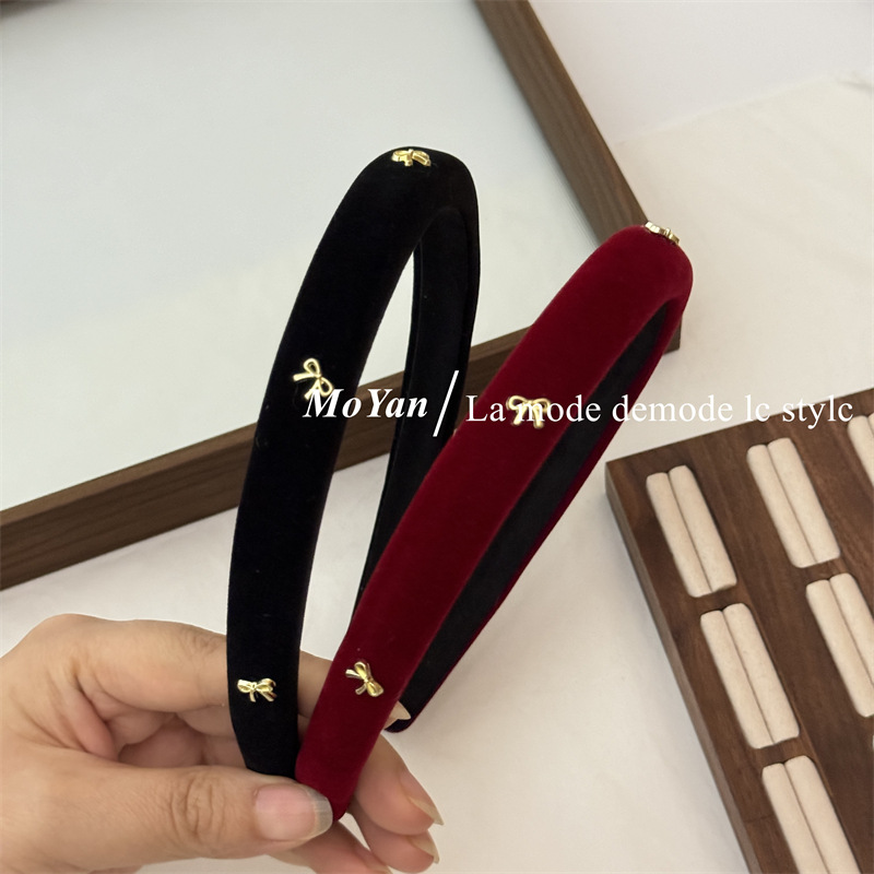 Korean-style Metal Small Bow Velvet Headband Simple All-match Internet Celebrity Out-of-the-way Pression Hair Card Elegant Red Headband