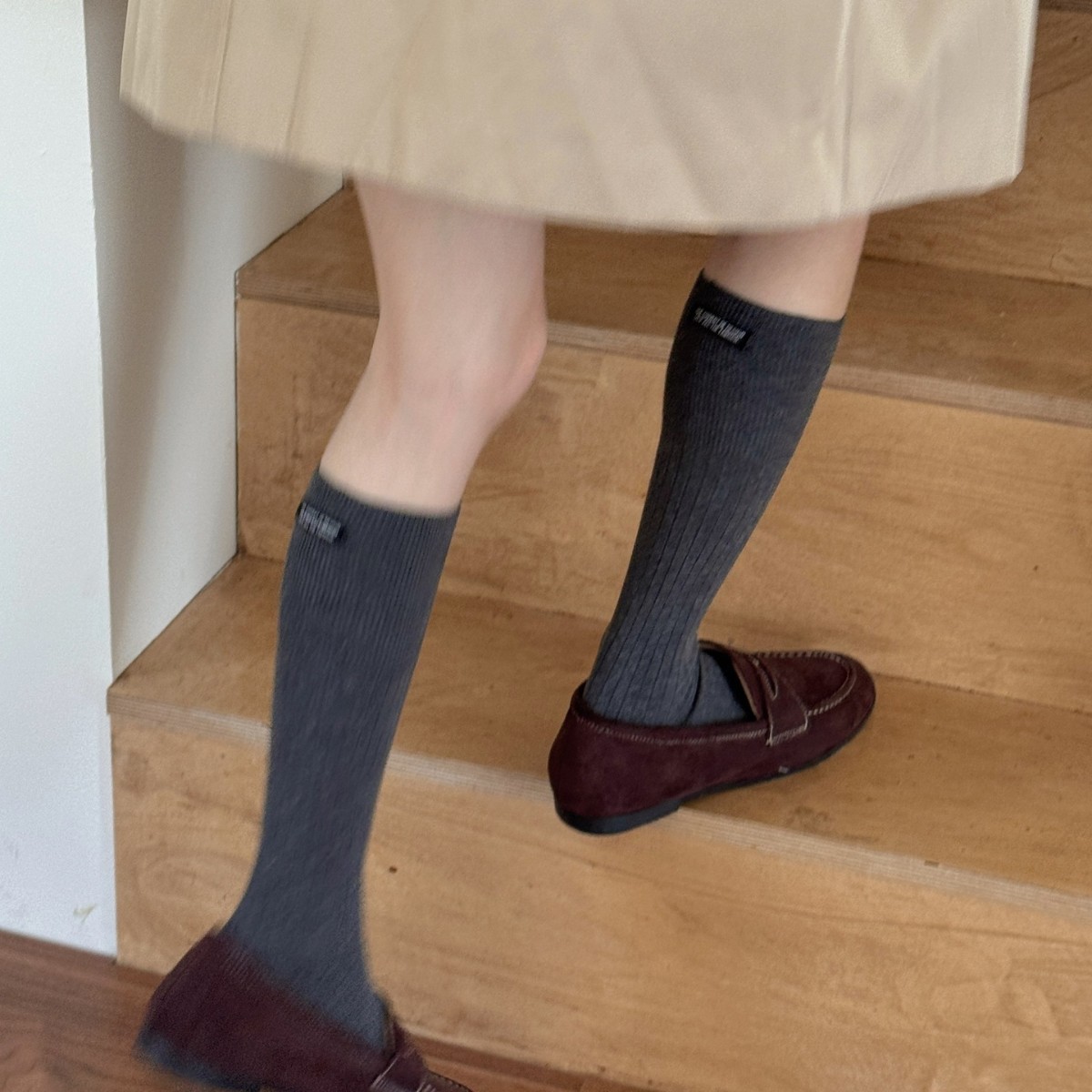 Ioulor Autumn and Winter Korean Style Calf Socks with Letter Logo Casual Pure Color Aerobic Cotton Pile Socks Zhuji Socks Wholesale
