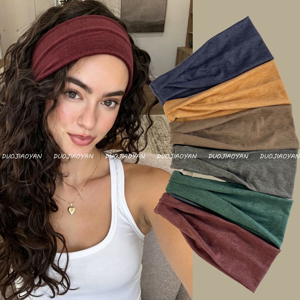 European and American Simple Solid Color Sports Elastic Headband, Fashionable and Versatile Hair Accessory, Fitness Sweatband, Yoga Headband