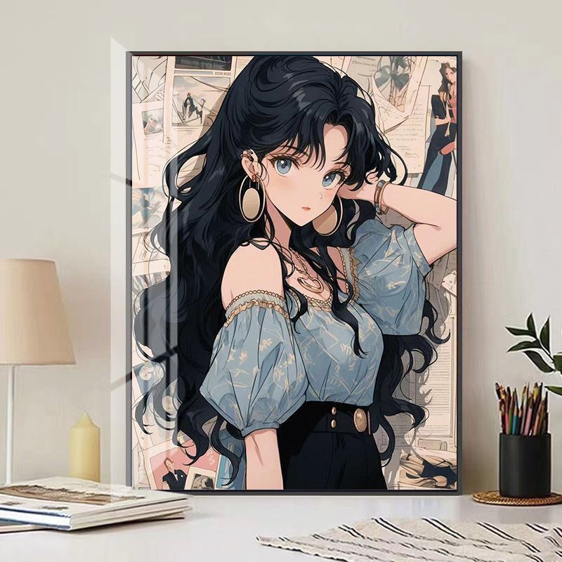 Retro Hong Kong Style Girl Decorative Painting Secondary Ins Style Cartoon Animation Explosions Framed Hanging Painting Living Room Cyber Celebrity Painting