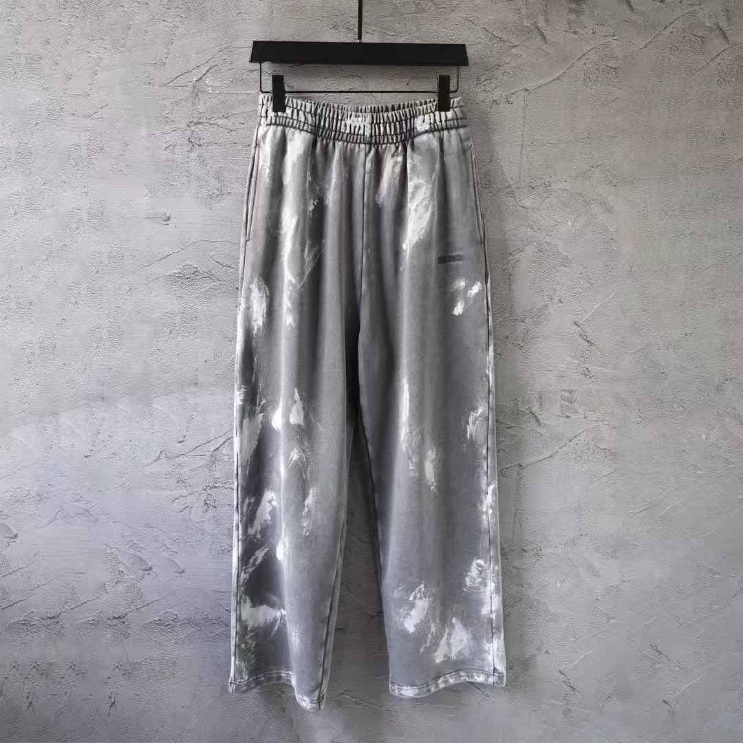 Paris Water Autumn Trendy Brand Embroidery Letter Graffiti Mud Dyeing Paint Making Heavy Industry Washing Sports Pants Men's Pants