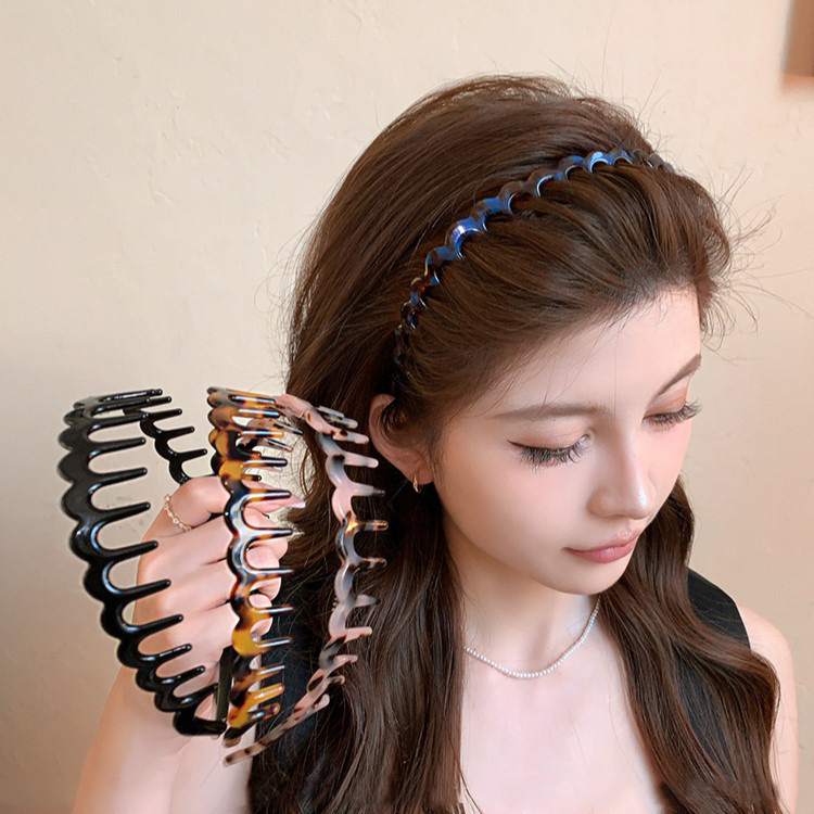 Acetic Acid Big Wave U-Shaped Toothed Headband Women's High Cranial Top Wash Face Not Lilt Hair Clip Anti-wearing Fluffy Headband Headwear