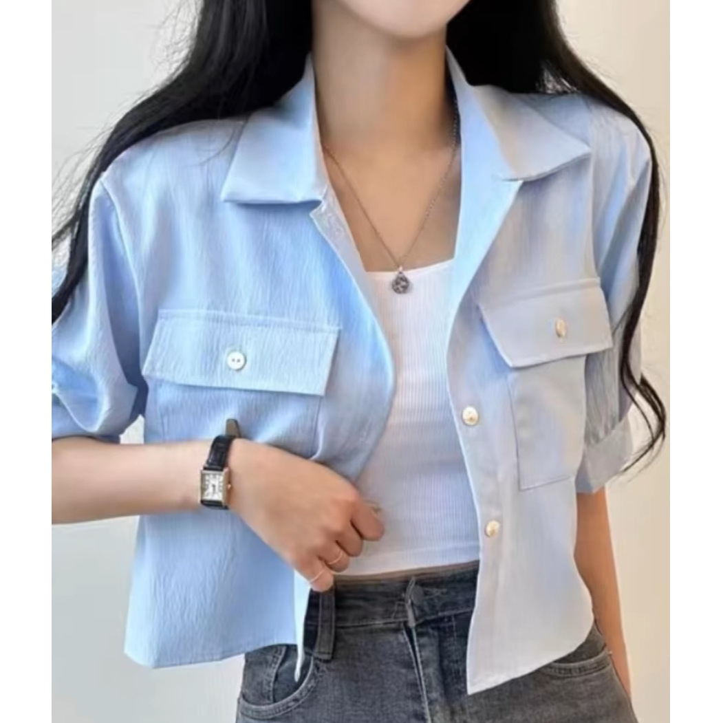 South Korea Chic Summer Age-reducing Short-sleeved Shirt Women's Small Design Chic Top Loose Short Coat Women