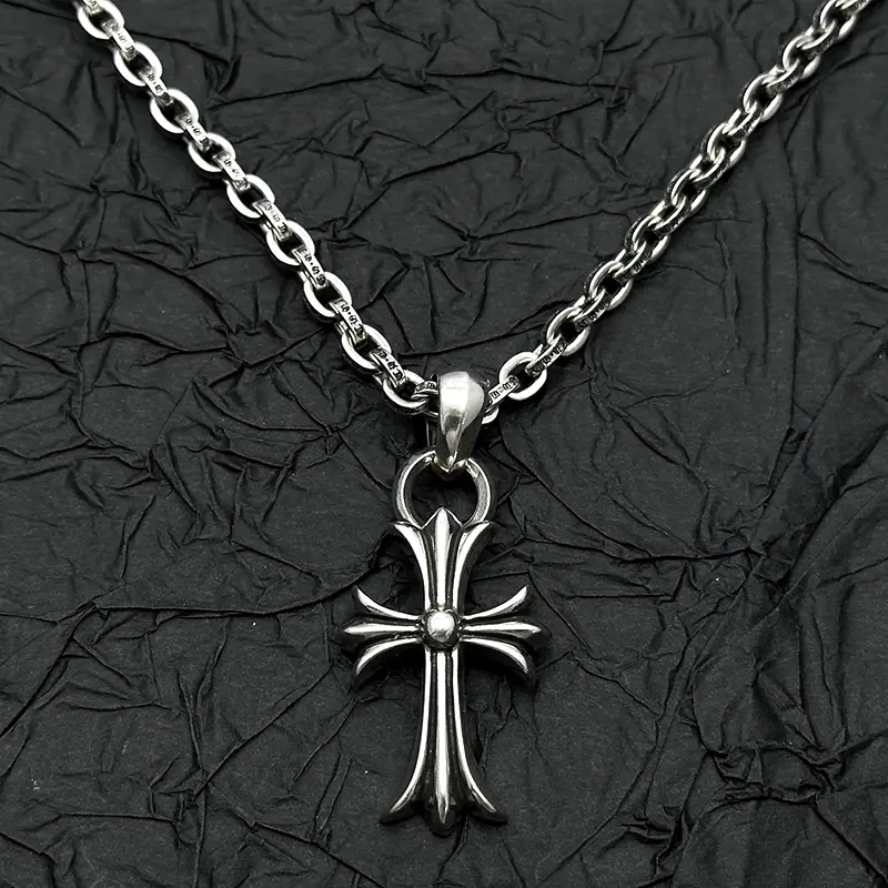 Aeteey Vintage Distressed Water Drop Double Ring Cross Pendant Necklace for Men and Women, European and American Niche Style, Unique, Bold, Classic