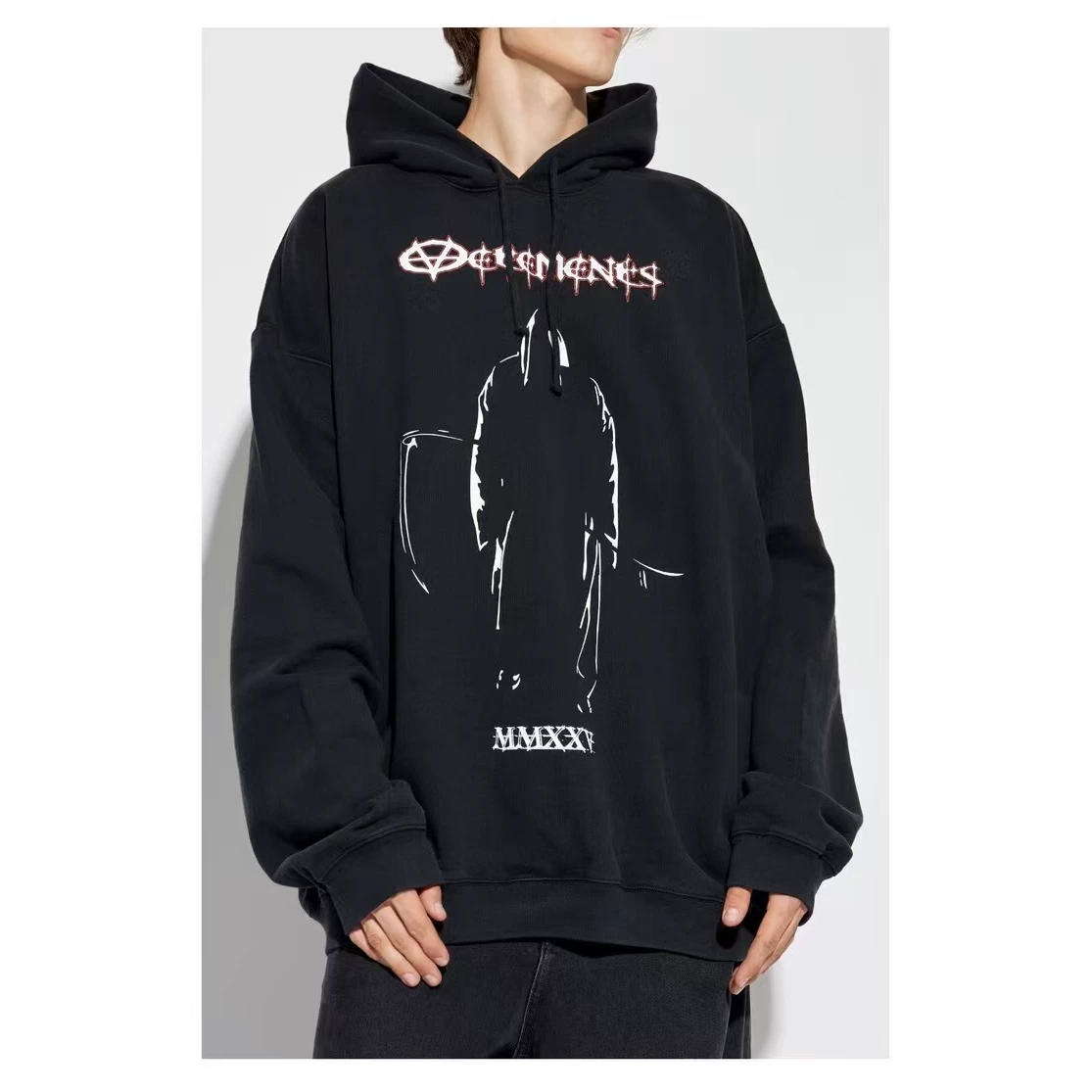 High version vet Paris style 25 new runway style devil print washed and worn men's and women's hooded sweatshirt