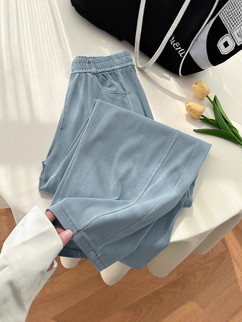 Tencel Jeans Women's Spring and Summer Thin Banana Pants High Waist Pear-Shaped Figure Dosing Ice Silk Casual Straight Wide-Leg Pants