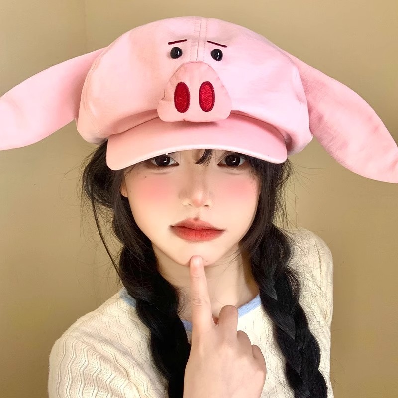 Nezha Peripheral Taiyi Feitian Pig Pink Octagonal Hat for Women Spring and Summer 2025 New Cute and Funny Painter Hat