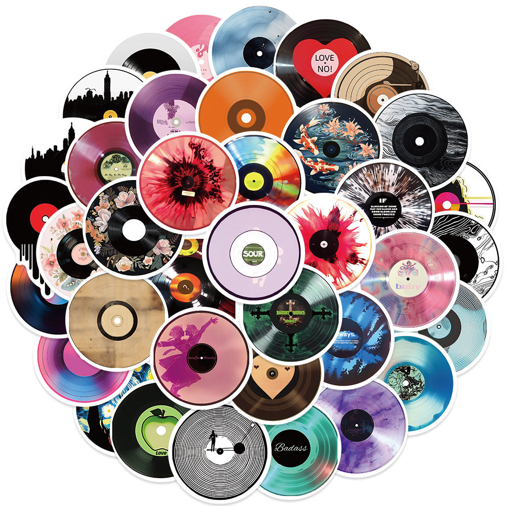 50 pieces vinyl CD album graffiti stickers adhesive PVC stickers decorative luggage scooter water cup computer