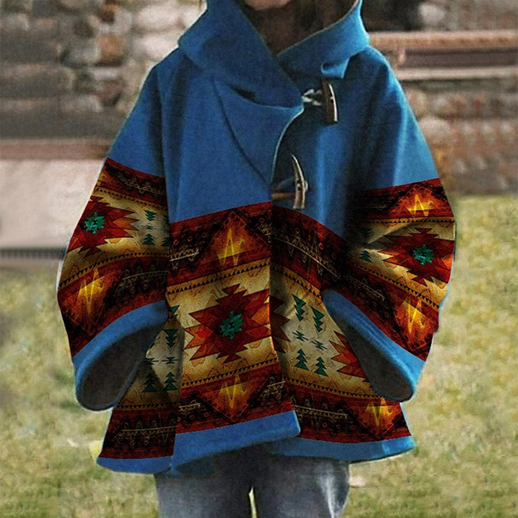 2025 Winter Wish Amazon Ebay Autumn and Winter New Women's Loose Retro Printed Woolen Outwear 5 Colors 8 Sizes