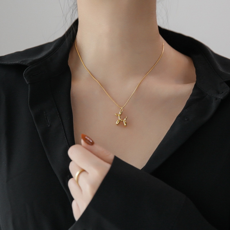 Korean Style Fashionable and Creative New Balloon Dog Long Sweater Chain for Women, Ins Cool Style Trendy Hip-Hop Titanium Steel Necklace