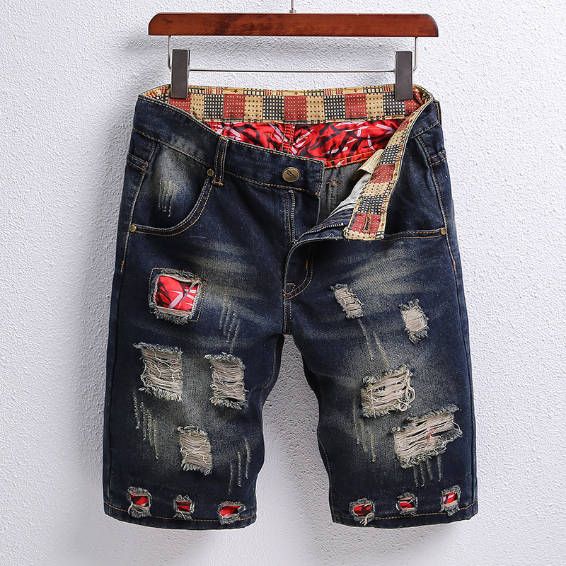 Distinctive Rick Patch Five-point Pants Men's Japanese-style Retro Abraded Denim Pants Men's Fashionable Brand New Summer Fashionable