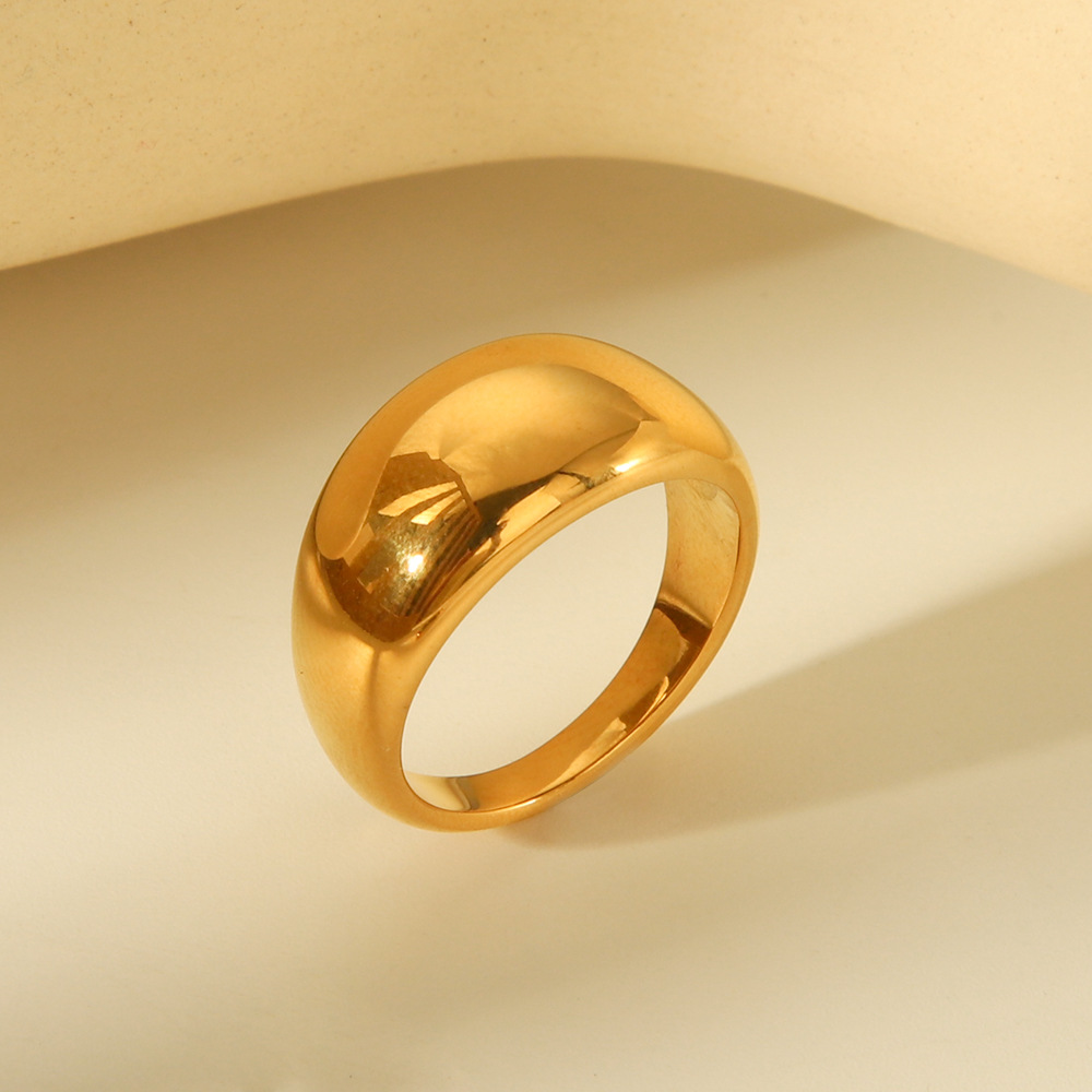 European and American Ins Titanium Steel 18K Gold-Plated Curved Plain Ring Women's Tail Ring Geometric Design Stackable Jewelry