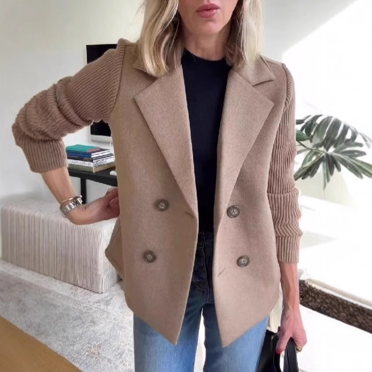 Amazon 2025 Spring New Cross-border European and American Foreign Trade Women's Fashion Elegant Wool Stitching Coat