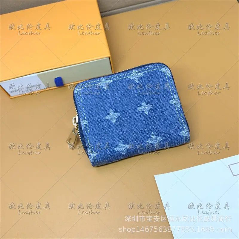 Cross border wholesale women's wallet denim blue coin purse zipper short M82957#