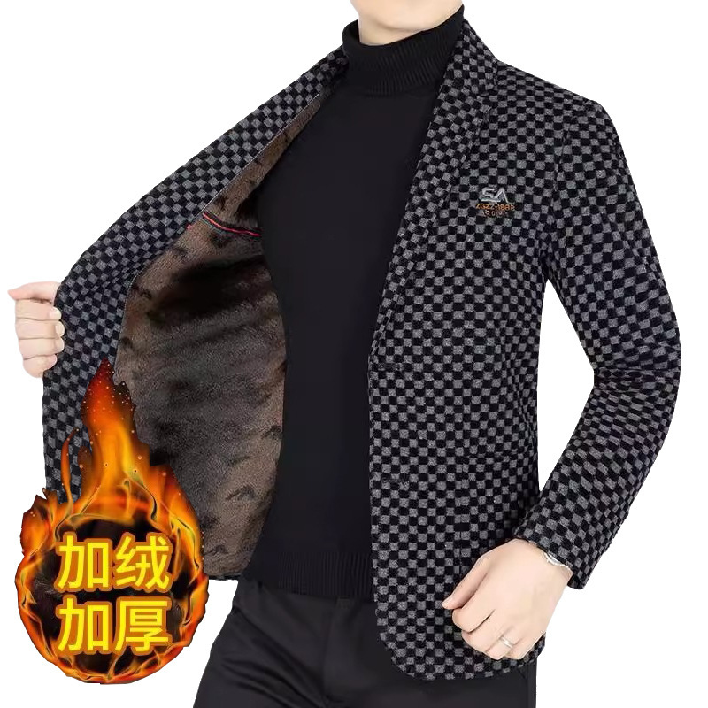 Factory direct professional winter men's clothing thickened middle-aged men's woolen suit fleece-lined single western coat casual