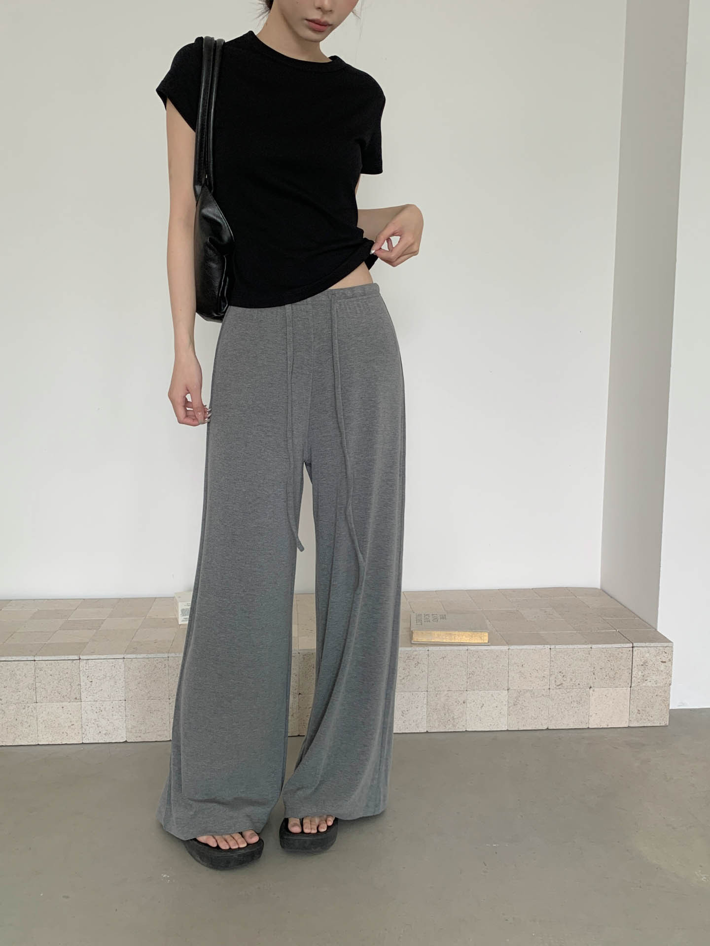 Gagd Drawstring Drape Straight Wide-Leg Pants for Women, Petite Long Pants, Casual Pants, Sports Pants, Sweatpants, Summer