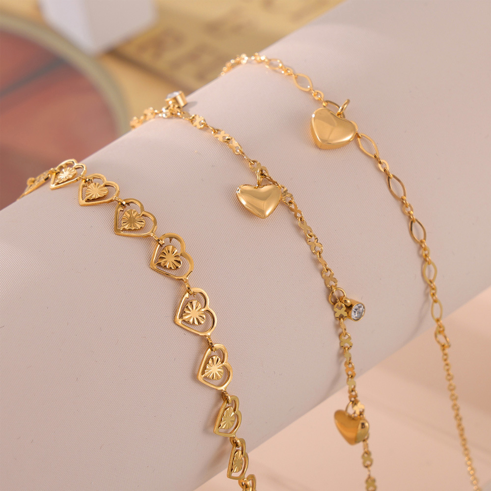 Ins new Japanese and Korean fashion love pattern titanium steel plated 18k gold anklet women's elegant design light luxury in stock wholesale