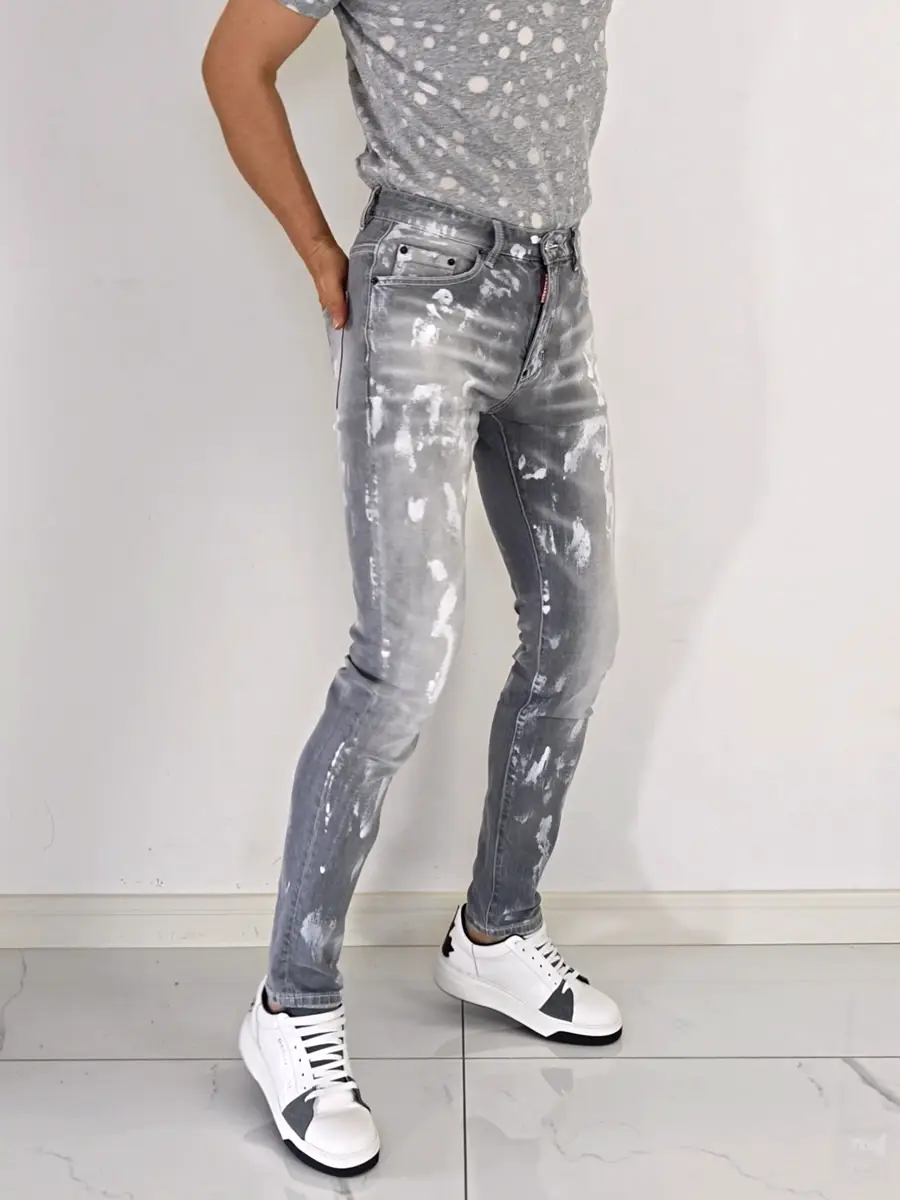25 Years New Model High-End Dsq2 Personalized Paint-Coated Premium Gray Spray-Painted Slim-Fit Trendy D2 Jeans for Men