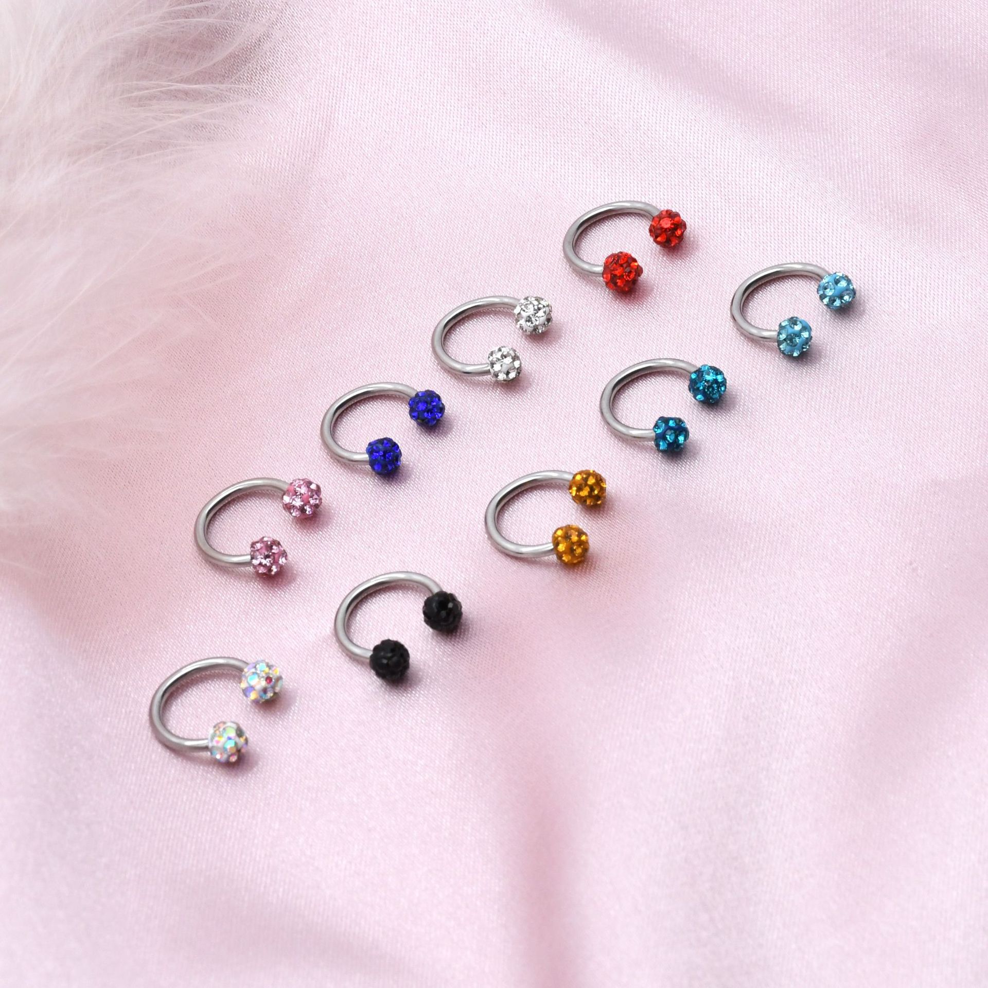 New stainless steel Shambhala horseshoe ring soft clay ball nose stud nose ring Super Flash U-shaped puncture cross-border supply