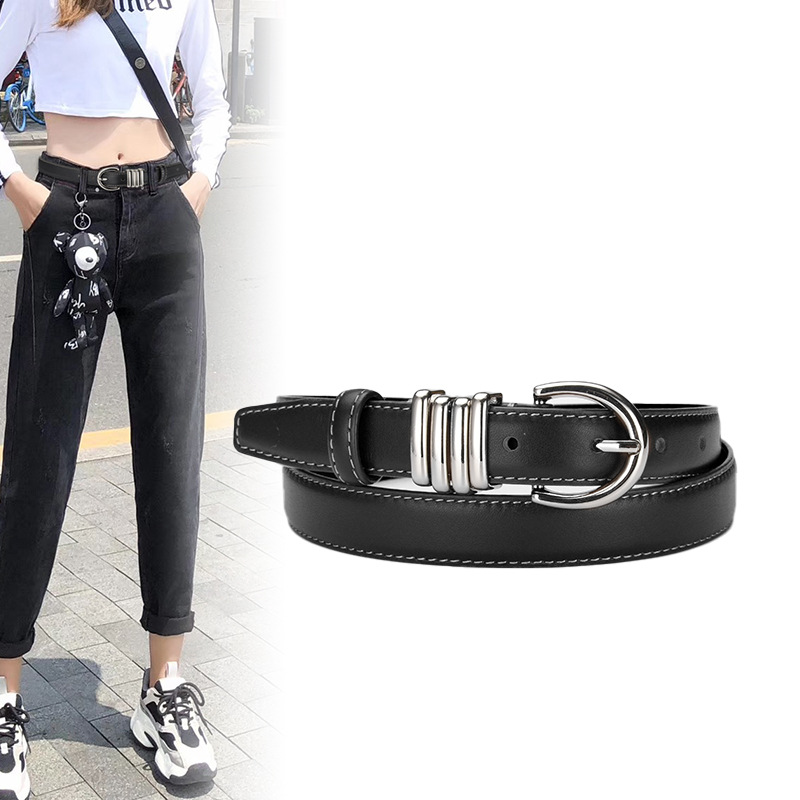 Women's Thin Leather Belt Made of Top-Layer Cowhide, Suitable for Casual Pants, Short Skirts, and Jeans; Versatile, Fashionable, and High-End