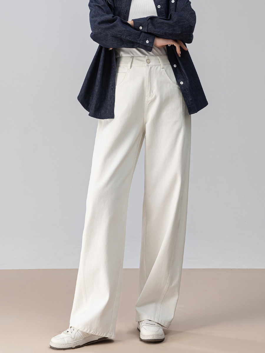 Xingge Celebrity Style Beige Jeans for Women 2026 High-Waisted Curved Scythe Pants Wide-Leg Pants New Spring and Autumn Collection