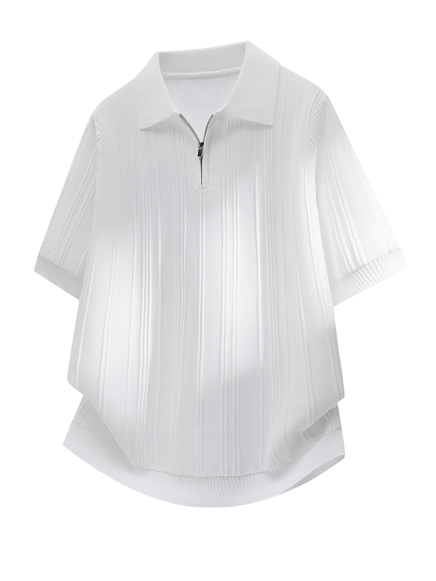 Jianheng's New Old Money Style Knitted Half-Zip Polo Shirt for Men, Summer Thin Ice Silk Loose T-Shirt for Women
