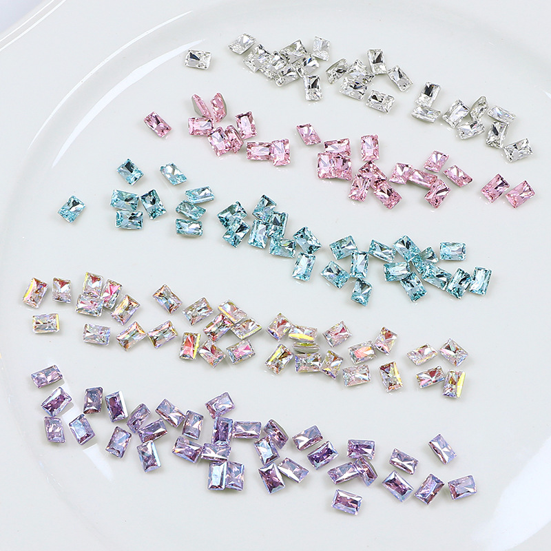 Dongzhou Crystal 6*4 Ice Flower Cut Long Right Angle Nail Art Diamond Flashing High Quality K9 Small Sugar Cube Pointed Bottom Diamond Nail Art Accessories