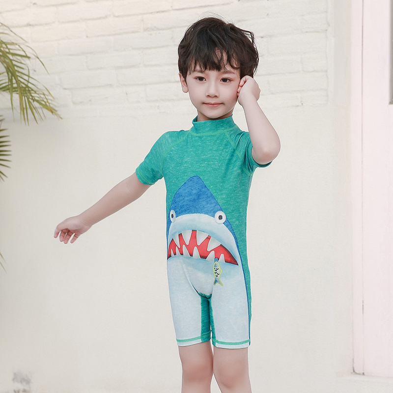 New Children's Swimsuit, Cute Shark Swimsuit, Boy, Toddler, Baby, Sun Protection, Quick-Drying, Hot Spring Short-Sleeved