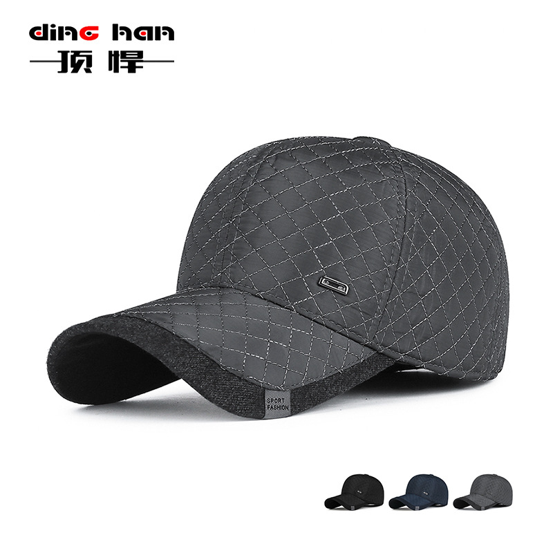 Winter quilted embroidered cloth label warm men's baseball cap outdoor windproof ear protection middle-aged and old dad cold-proof duck tongue cotton cap
