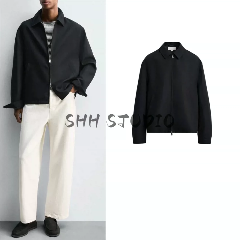 Autumn new men's business fashion casual straight zipper lapel long sleeved shirt jacket 5680506