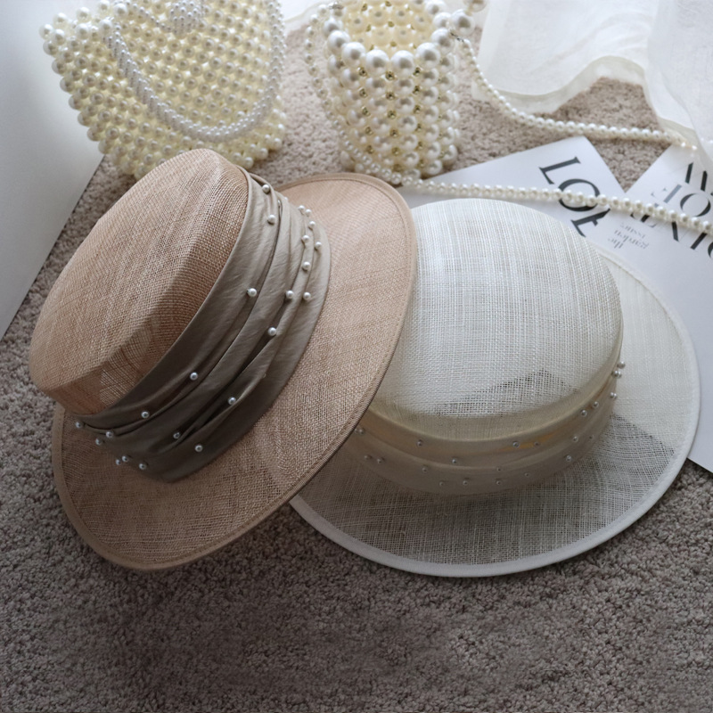 Spring/Summer 2022 Natural Philippine Hemp Yarn British Flat Cap Satin Pearl Flat Cap Children's Sun Hat