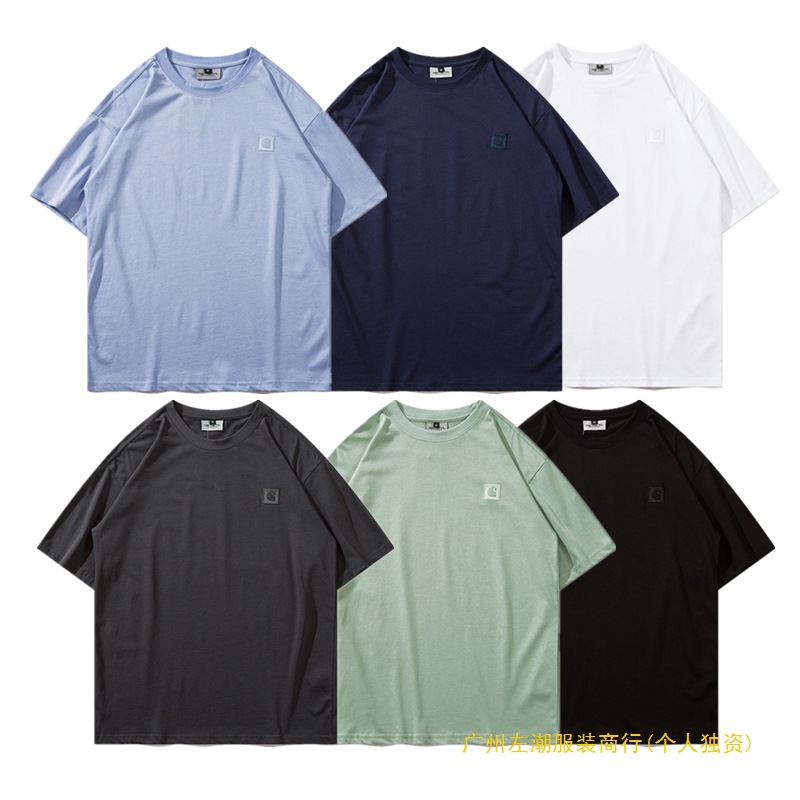 New Cross-Border Carhartt Embroidered Letter Short-Sleeve T-Shirt for Men and Women, Loose Round Neck Couple Top