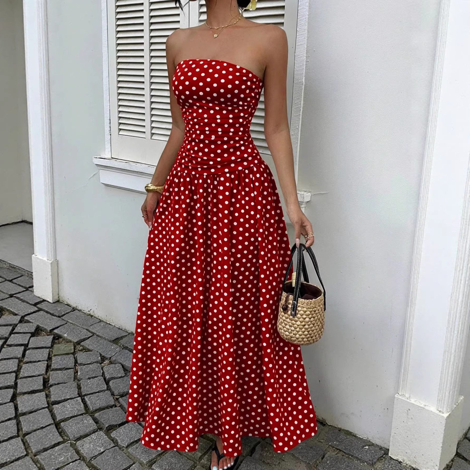 Amazon European and American Cross-Border 2026 Spring/Summer New Sexy Polka Dot Elegant Waist-Slimming Dress Evening Gown