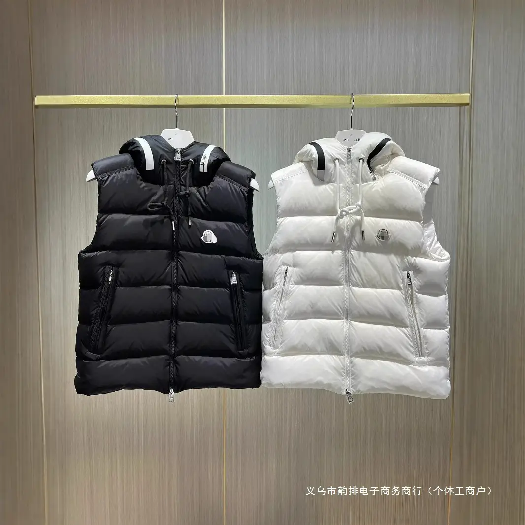 Cross-Border Winter New High Version Stand-Up Collar Hooded Sleeveless Letter down Vest Fashionable and Warm Couple's Same Style Vest