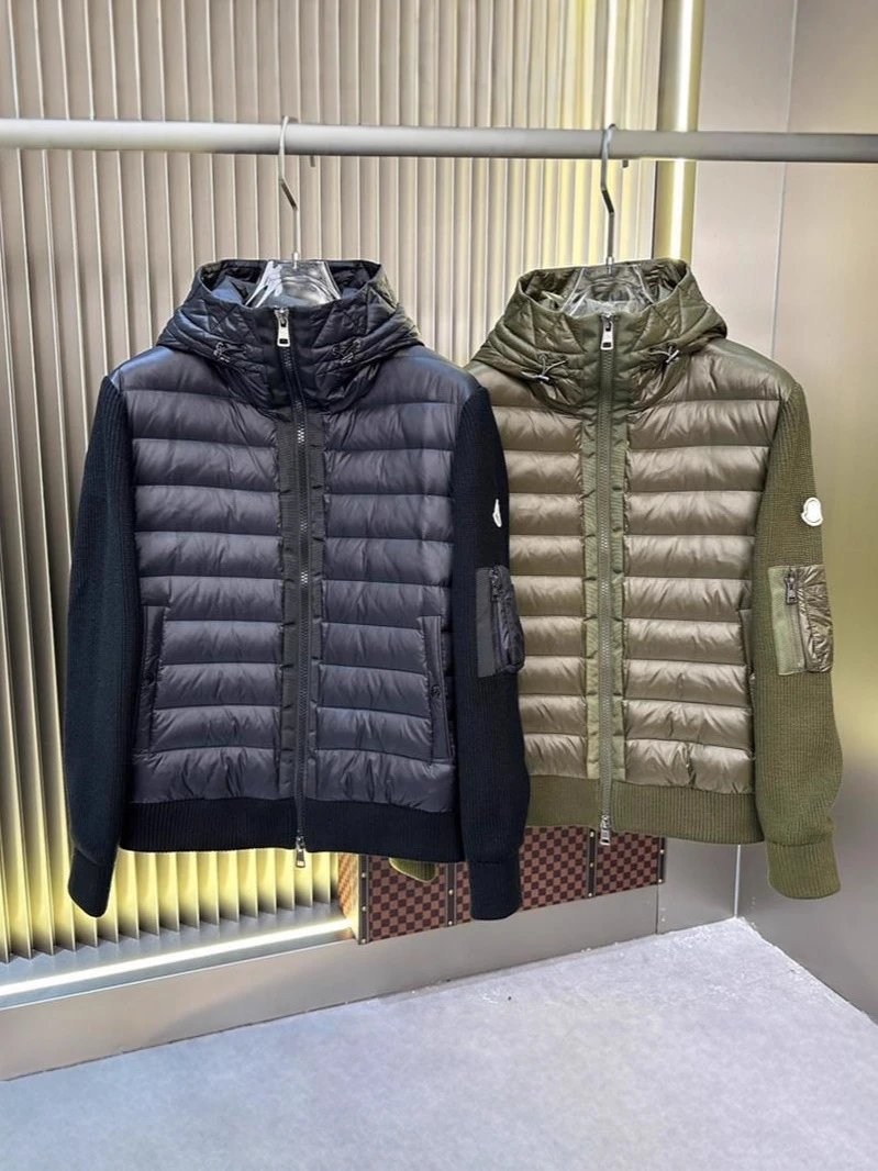 欧洲站新款M家针织拼接休闲羽绒服 男白鸭绒保暖时髦修身羽绒外套