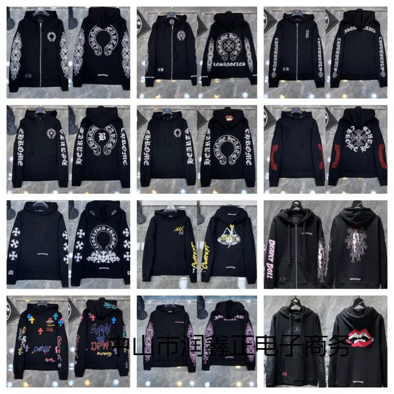 In-Stock Real Shot of Trendy Brand Autumn and Winter Cross-Print Unisex Hooded Sweatshirt, Loose Zipper Hoodie Jacket