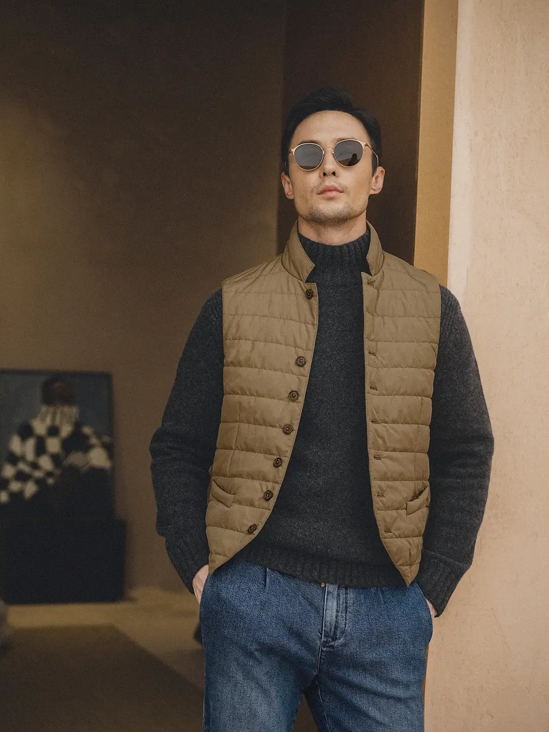 24 Fall and winter Japan Import Fabric Retro Accessible Luxury Padded Suit Vest Dupont Solona Quilted Heattech Vest