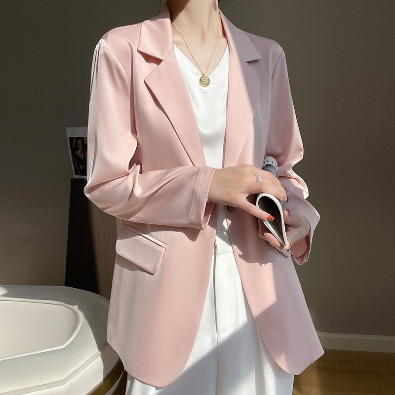 Silky satin suit jacket for women 2023 Summer new draping versatile solid color sun protection acetate long sleeve small suit