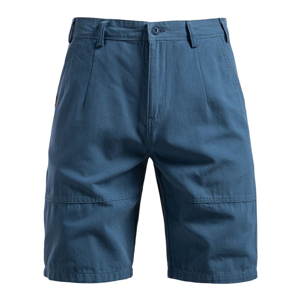 2025 Summer Cross-Border New Pure Cotton Casual Men's Shorts Straight Five-Quarter Pants Pure Color Versatile Cargo Shorts for Men