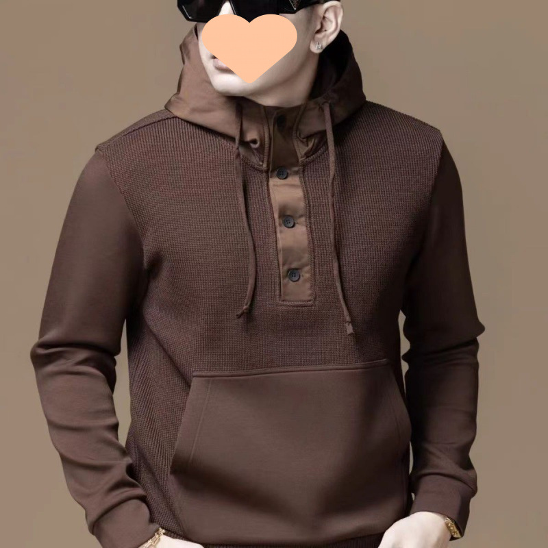 2024 New Autum Sweatshirt Hooded Men's Personalized Fashion Pullover Casual Jacket Pure Color Versatile Long-Sleeved Top