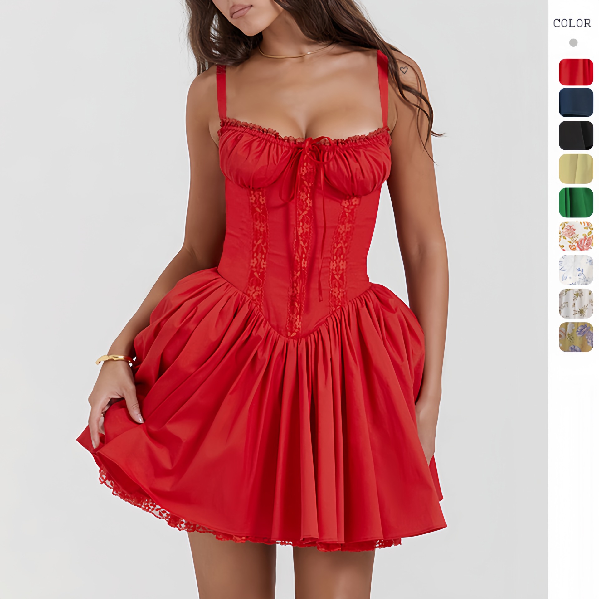 2024 Cross-border Women's Amazon Spring and Summer New European and American Sexy Women's Lace Stitching Waist Suspender Skirt