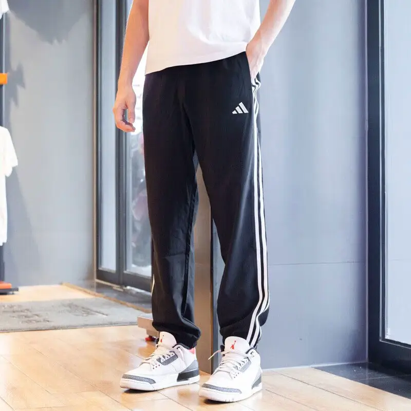 Adidas Men's Sports Pants Summer New arrival Breathable Woven Thin Quick-Dry Basketball Loose Three-Stripe Joggers