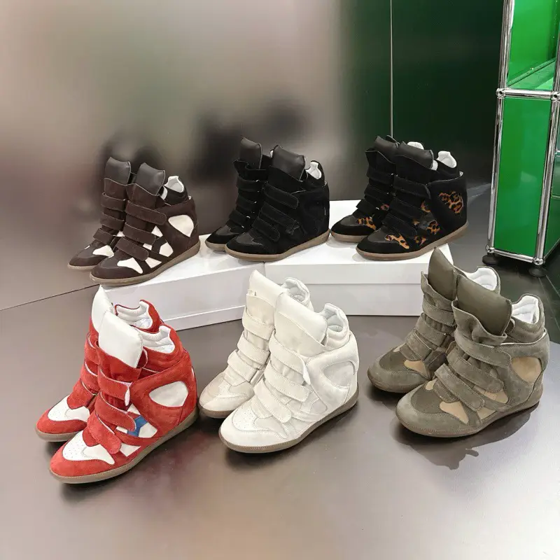 In-Stock Bekett Sneakers High-Top Casual Shoes with Internal Height Increase, Wedge Heel, Ankle Boots for Women, Genuine Leather Men's Shoes from Guangzhou