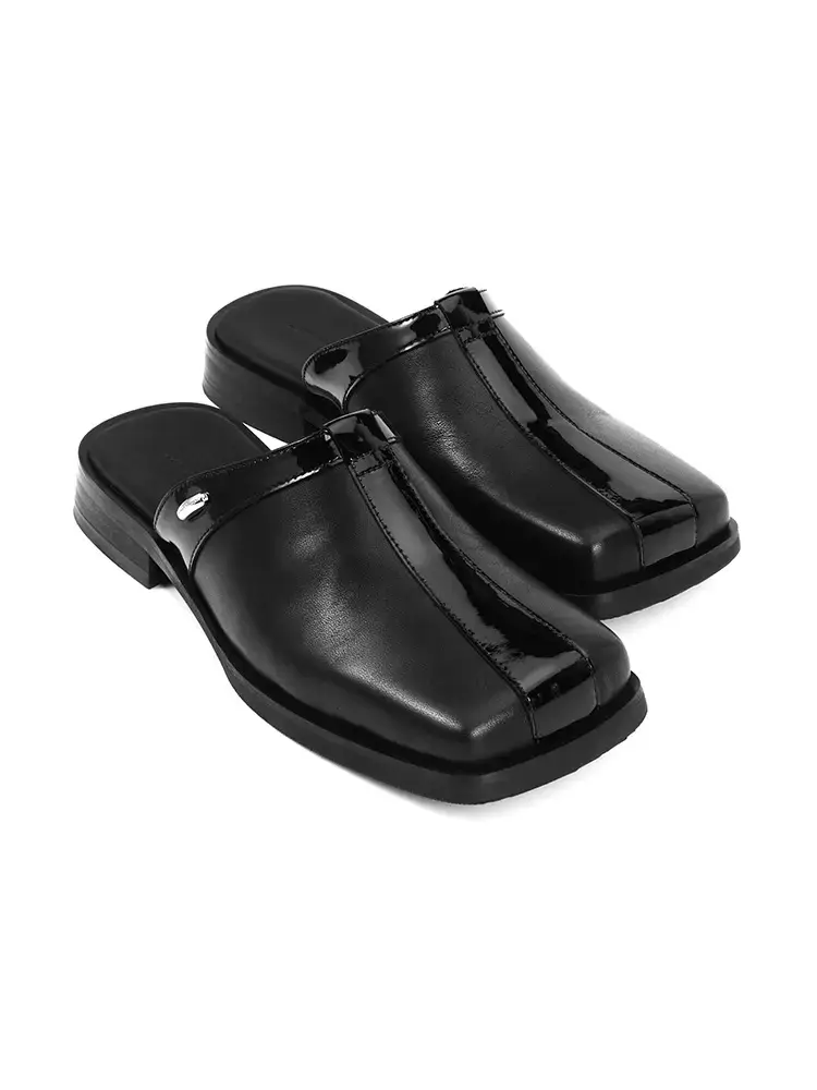 Borrowed Project 003 Square Head Square Toe Mule Half Slippers Cowhide Toe Leather Shoes