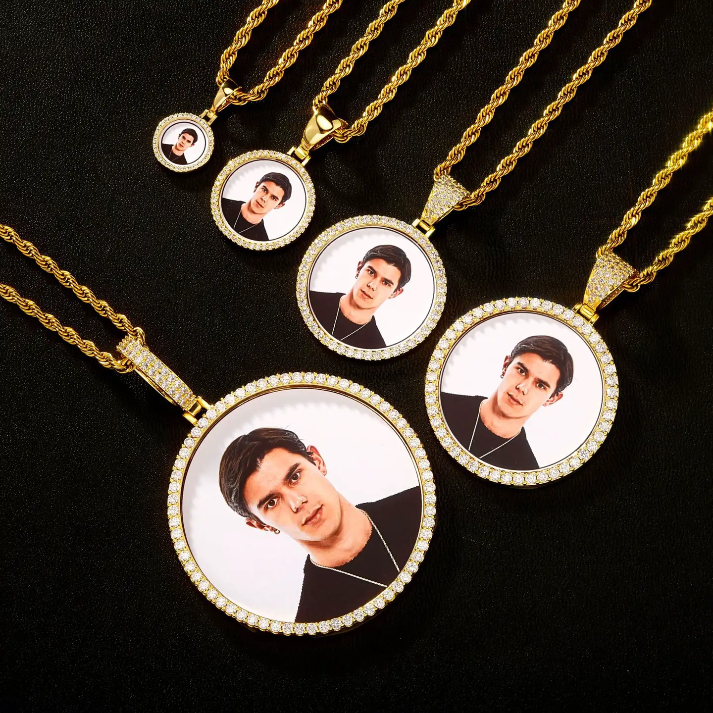 European and American hip-hop personality photo pendant copper inlaid zircon solid DIY creative photo necklace cross-border jewelry wholesale