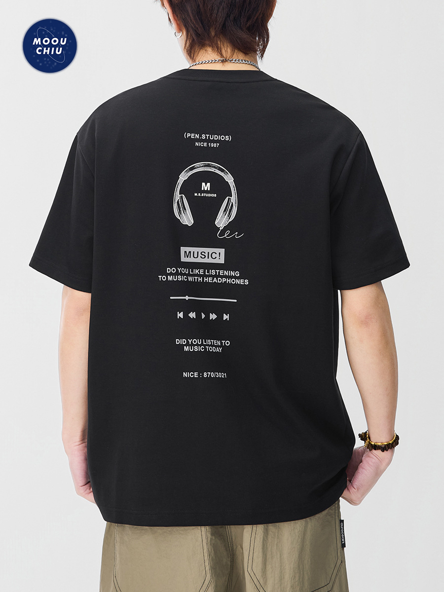 Muqiu Men's Clothing | Trendy American-Style Printed Short-Sleeve T-Shirt for Men, Loose Round Neck Pullover, Casual Style with Dropped Shoulders