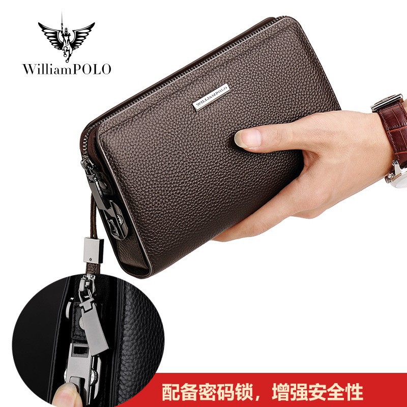 Emperor Paul Men's Handbag Genuine Leather Business Clutch with Password Lock Large Capacity Phone Bag Long Wallet