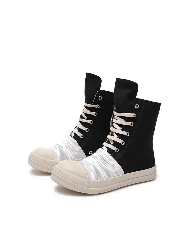 Ro Shoes High-Top Canvas Black and White Silks and Satins Men's and Women's Heightening Thick-Soled Sneakers European and American Fashion Experts Versatile Trbottomy Shoes for Women
