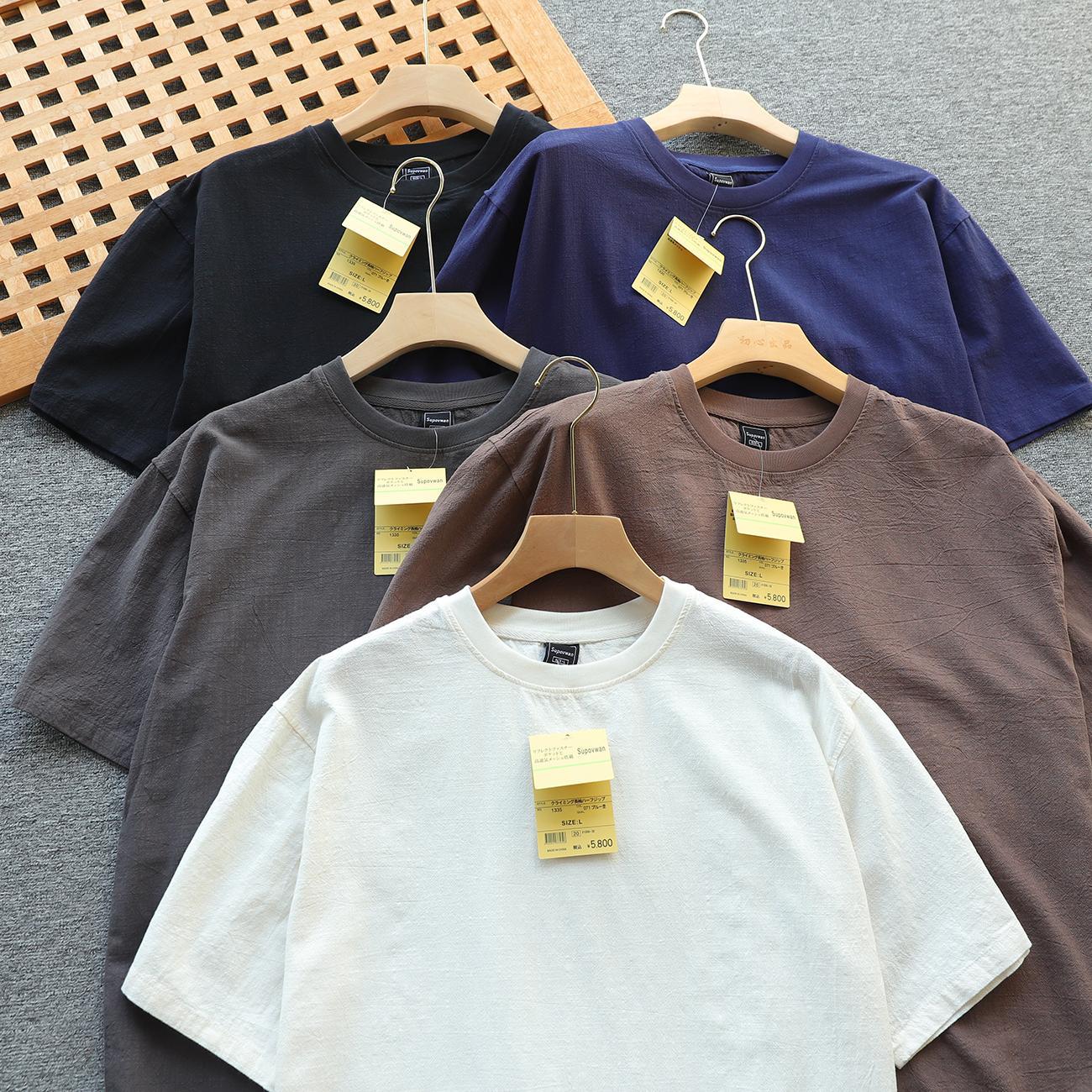 日单 高端亚麻 男女夏季宽松透气休闲短袖圆领t恤跨境外贸 Foto QC de 1688 na Qualit.ly