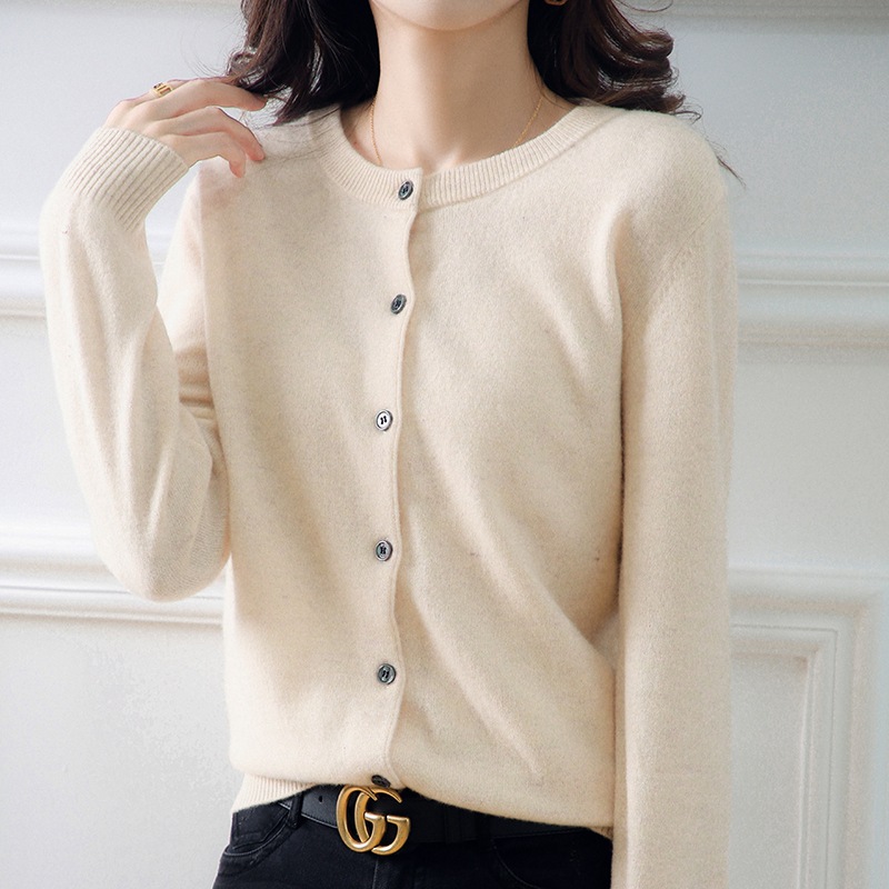 Spring and Autumn New Style Round Neck Cardigan Women's Loose Slim Sweater Sweater Easiest for Match Short Top Women's Coat Bottoming Shirt